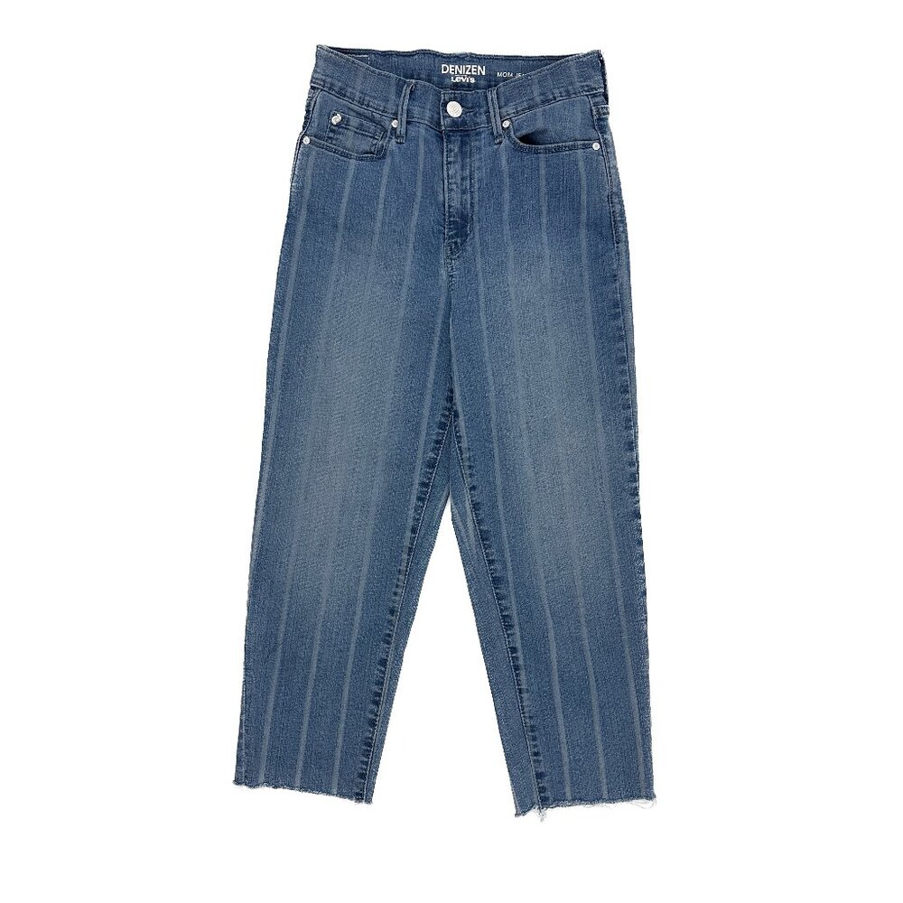 Denizen from Levi's Mom jean Raw Hem Women's size 0 Stripes Blue Denim jeans